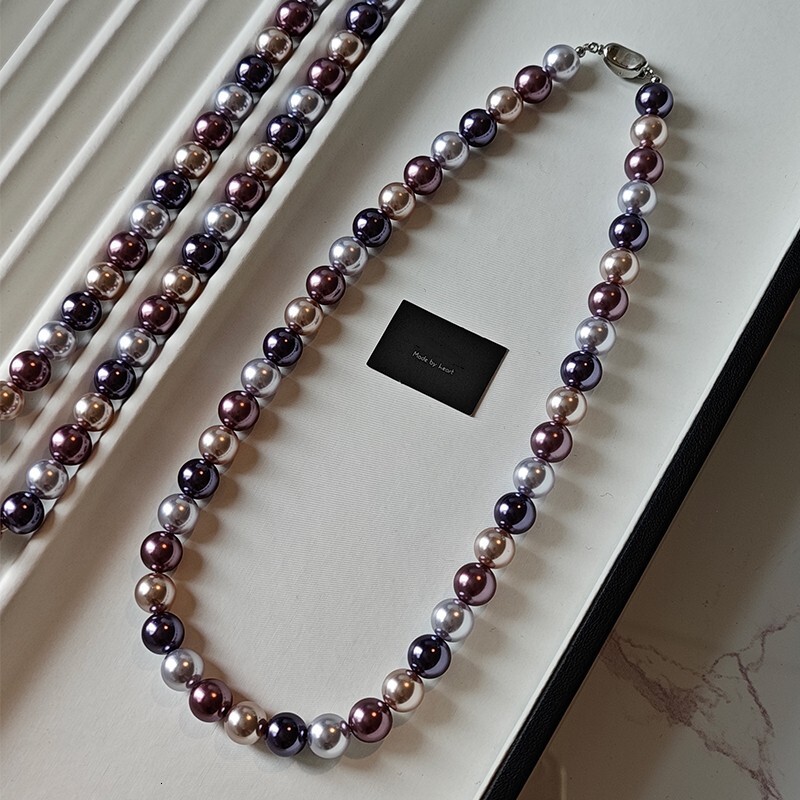 Designer necklace Morandi Mixed Color Purple Aurora Pearl Necklace for Women Light Luxury Niche HighEnd Clavicle Chain Choker 2025 New Model