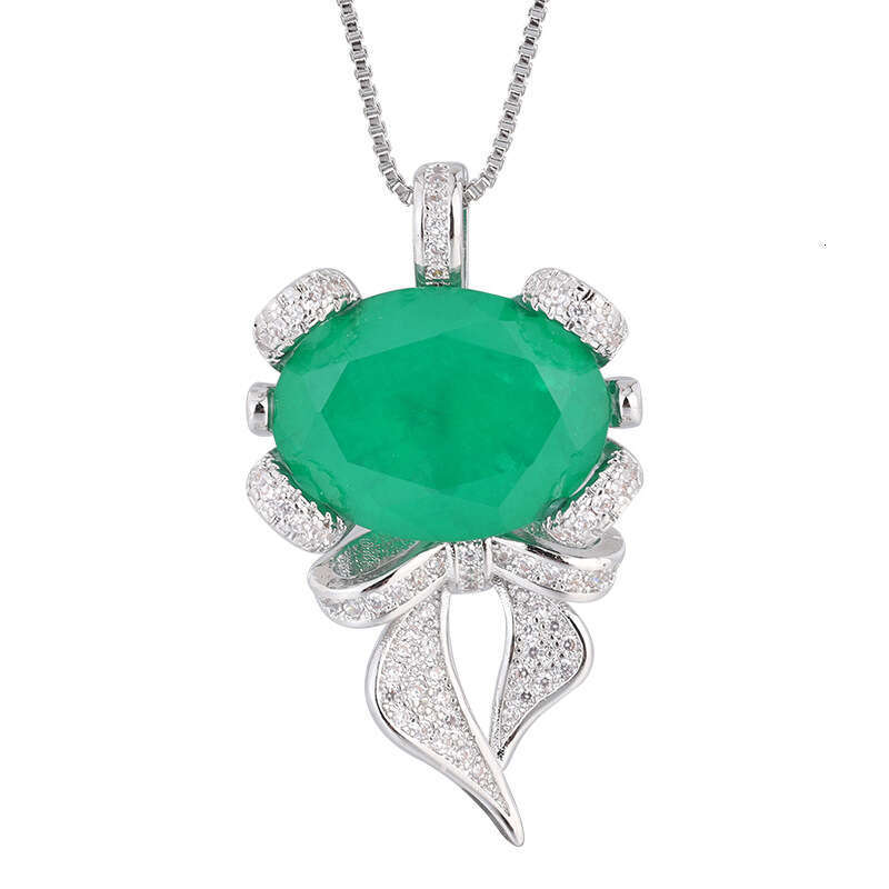 Pendant Set Imitation Gemstone Paraiba Emerald Adjustable Ring Jewelry For Women 280