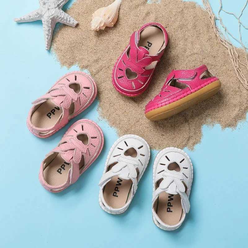 Summer Baby Girls Sandals Anti-collision Infant Toddler Shoes Genuine Leather Love Kids Princess Shoes Children Beach Sandals z250708MF2B
