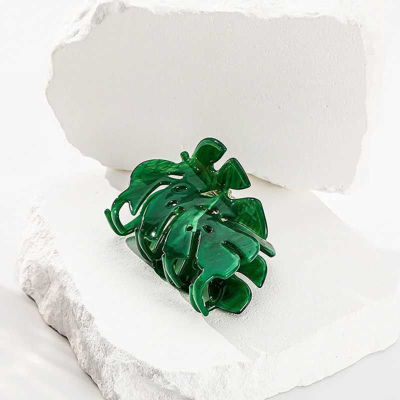 Refreshing World Style Emerald-Green Leaf Hair Claw Personality Design Acetate Hair Claw Clips Hair Accessories for Women Girls Y250707