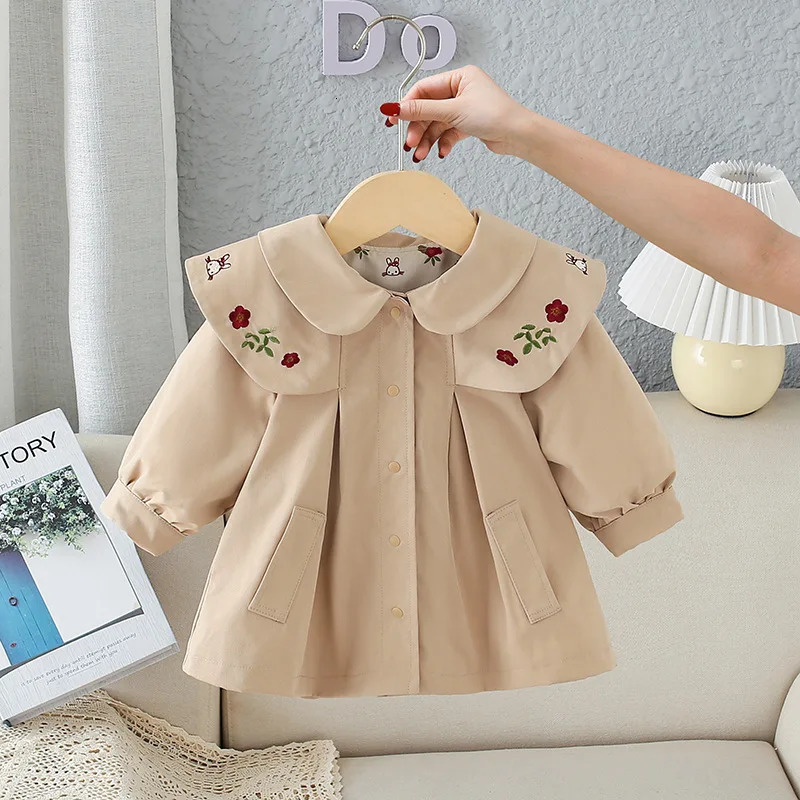 Spring Girls Long-Sleeved Embroidered Windbreaker Coat for Babies And Kids Contracted Leisure Infant Childrens Clothing 250704
