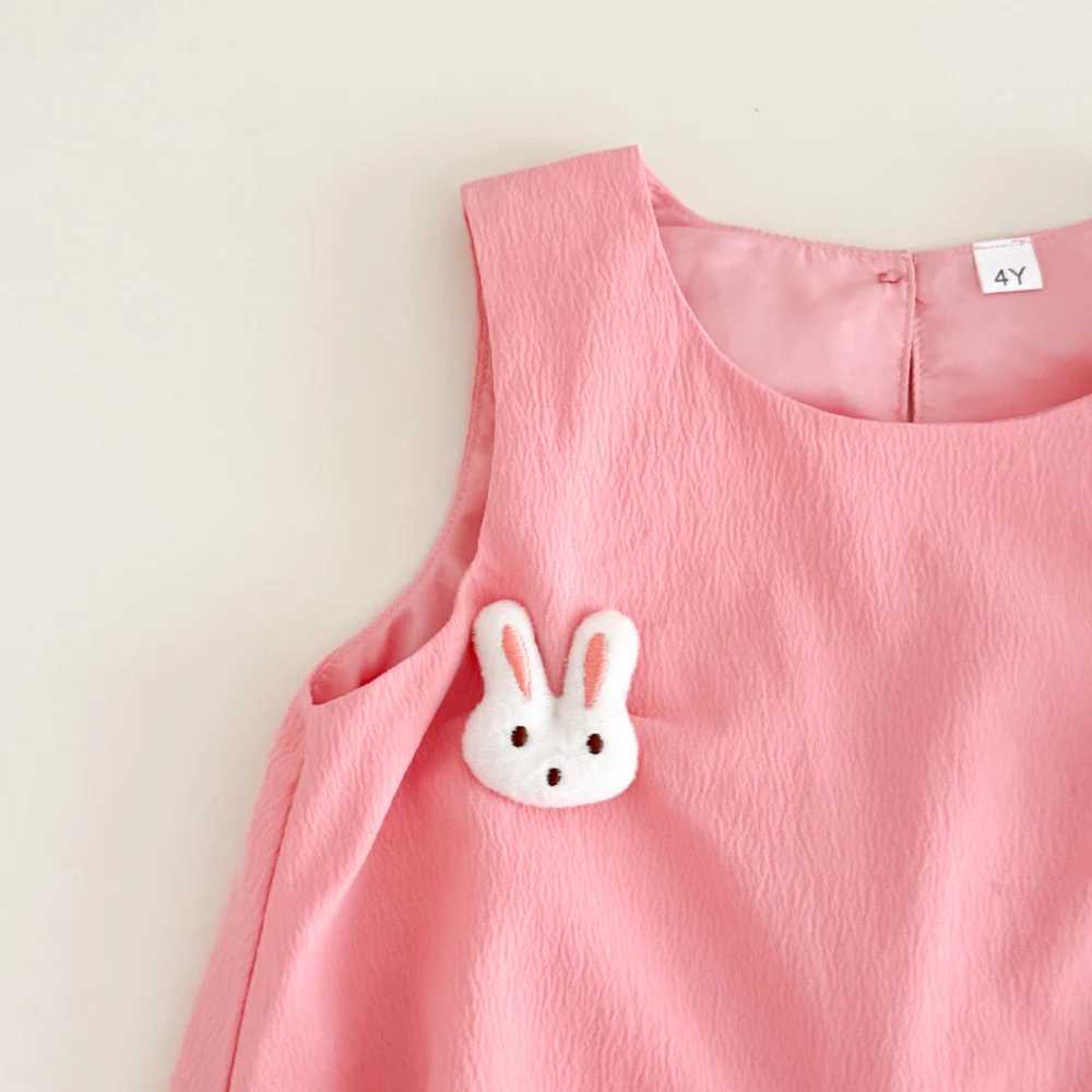 Humor Bear Summer Girls Dress Solid Color Rabbit Embellished Sleeveless Pod Dress Fashion Princess Dress Cute Children Clothing R250707