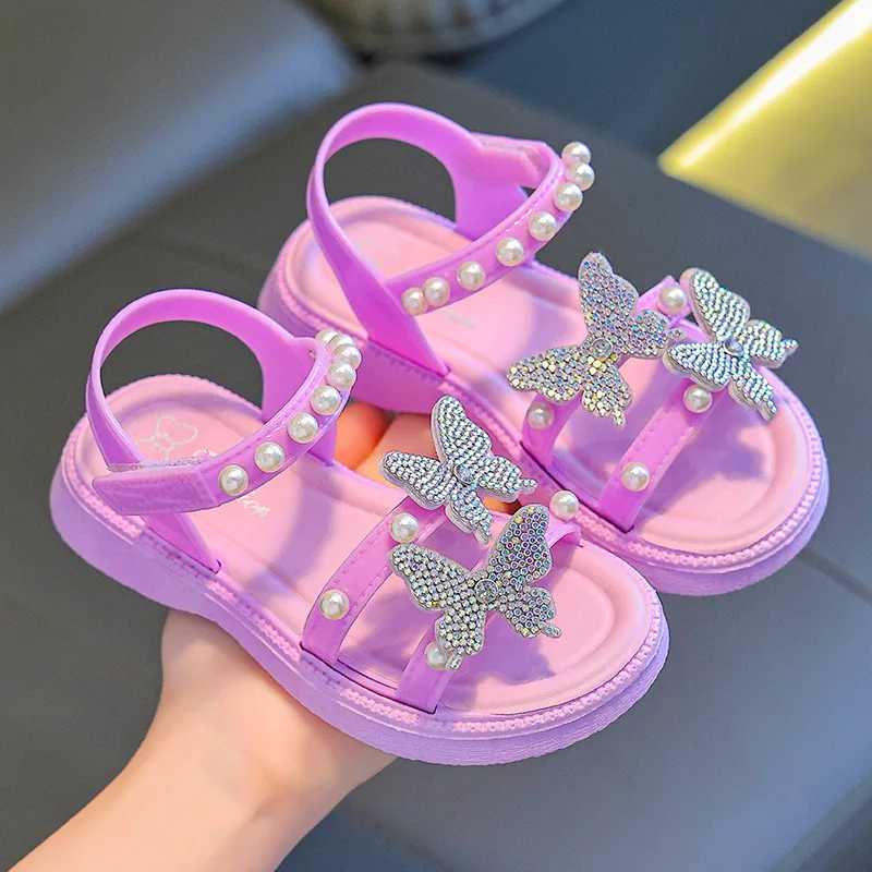 KidsSandals PU Leather Sequin Peep Toe Summer Outdoor Flat Shoes For Girls Breathable Anti-slip White Purple Pink Size 25-36R250707