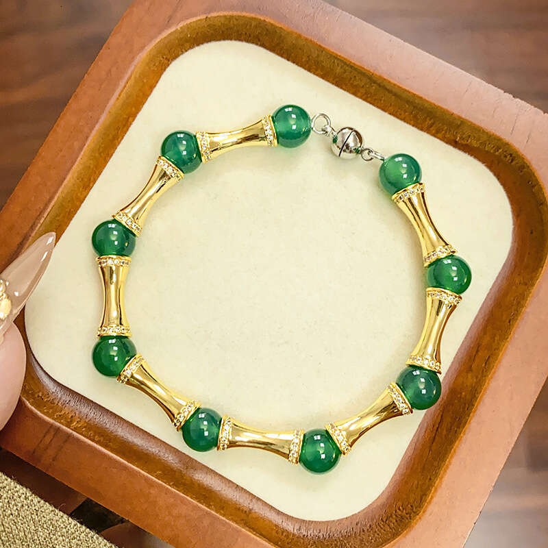 Chinese Style New Jewelry Set Bracelet Clavicle Chain Imitation Natural Green Chalcedony Beads High-End Women 3Fe