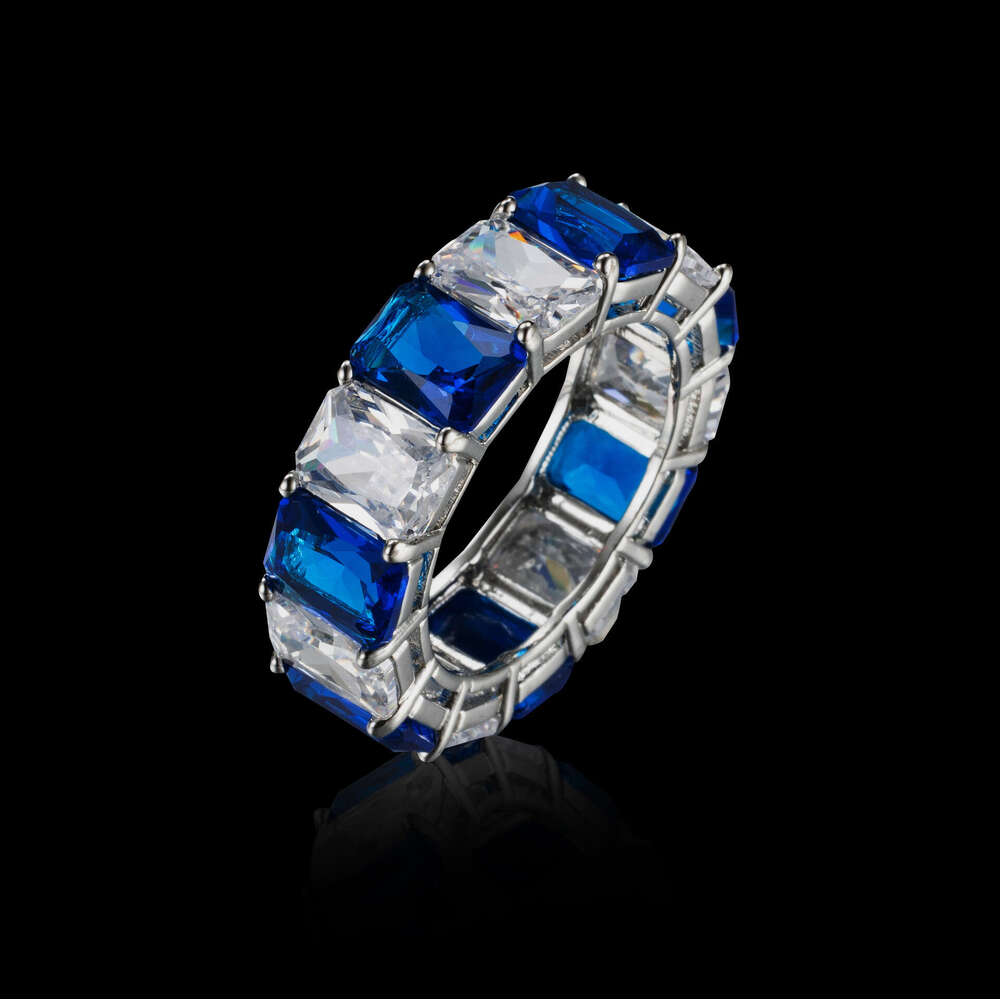 Tiktok Live High Imitation Artificial Red Blue Gemstone Pink Light Luxury Wide Band Rectangular Ring 57E