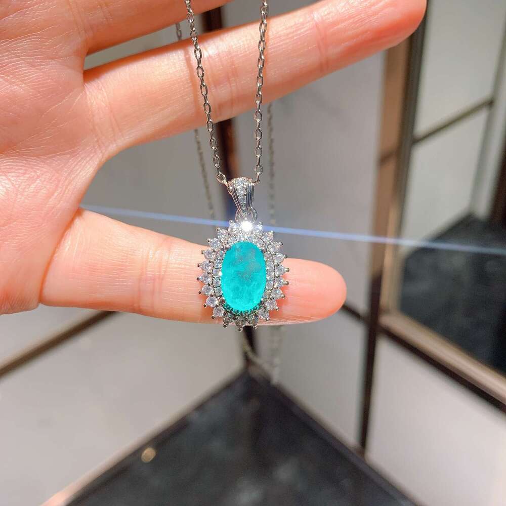 Huayoumei Jewelry Paraiba Pendant New Micro Paved Full Ring High Carbon Dia Necklace 6F3