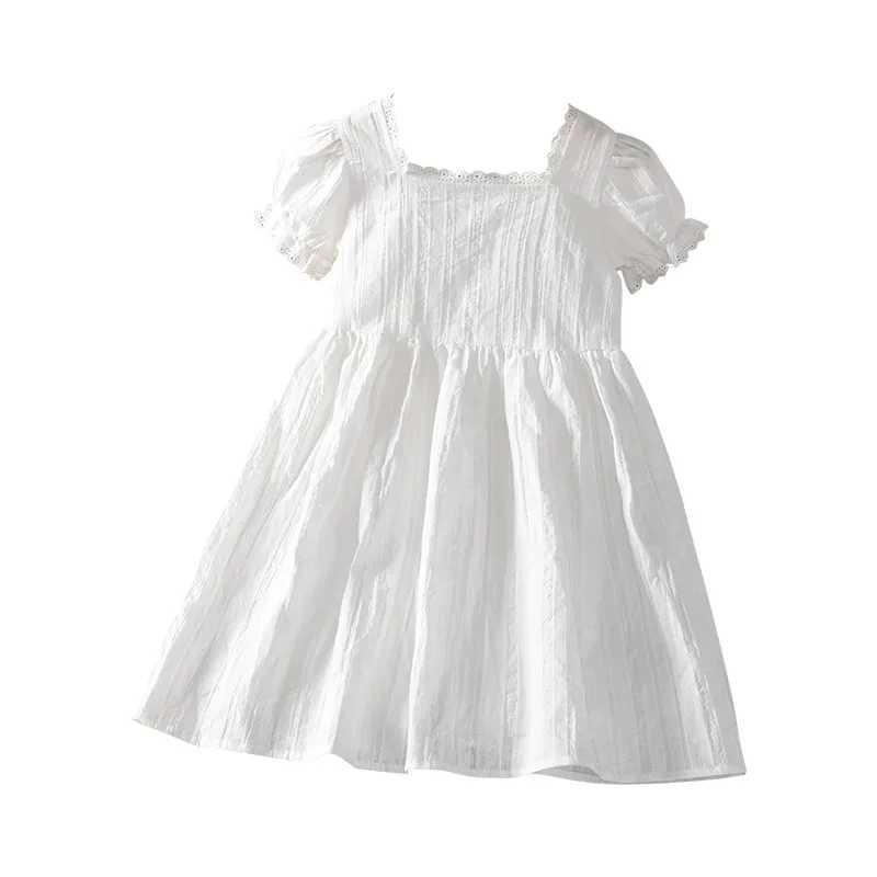 Little Maven Korean Summer Cute Baby Girl Solid Clothes Elegant White Dress Lace Children Refreshing Girls Princess Party Dress R250707