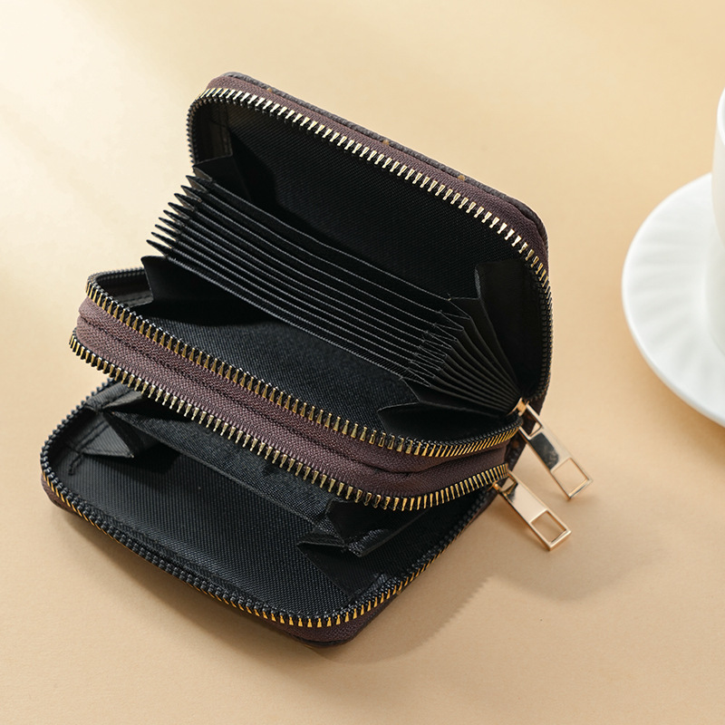 Free shipping designer 2025 New Women Card Holder Double Zipper Accordion Fashion Multi-Card Slot Multi-Functional Card Clip Retro Trendy Coin Purse