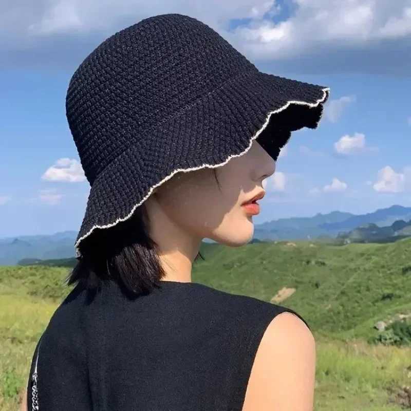 Japanese Lace Fisherman Hat Womens Summer Sunshade Basin Hat Korean Version Fashionable And Versatile Thin Knit Bucket Hat Y250707