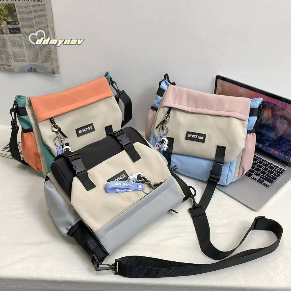 Unisex Simple Postman Large Capacity Leisure Sling Contrast Color Nylon Satchel Bag for College Travel Business ddmynov