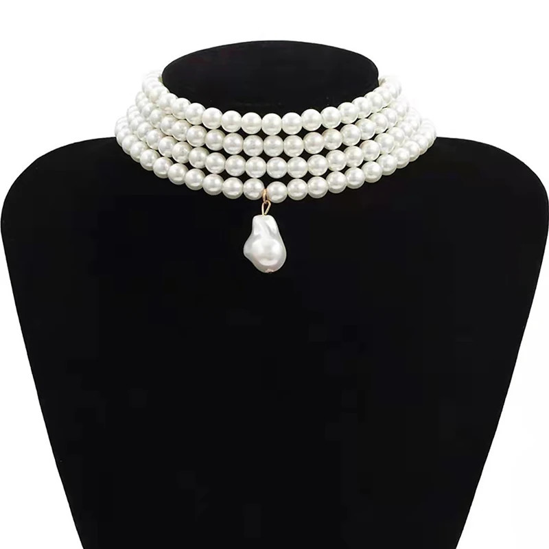 Classic Layered Strand Round Pearls Beads Collar Choker Necklace For Women Irregular Baroque Pearl Pendant Wedding Gift 250704
