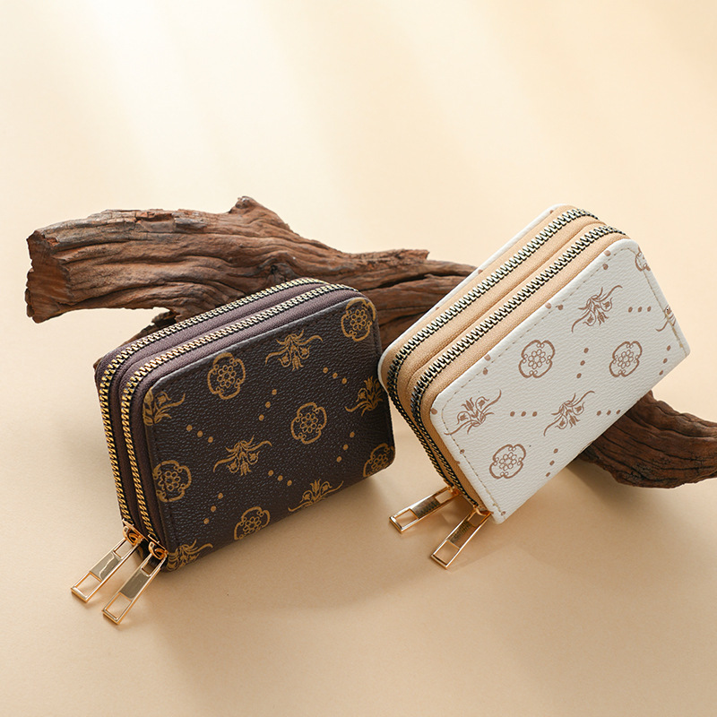 Free shipping designer 2025 New Women Card Holder Double Zipper Accordion Fashion Multi-Card Slot Multi-Functional Card Clip Retro Trendy Coin Purse