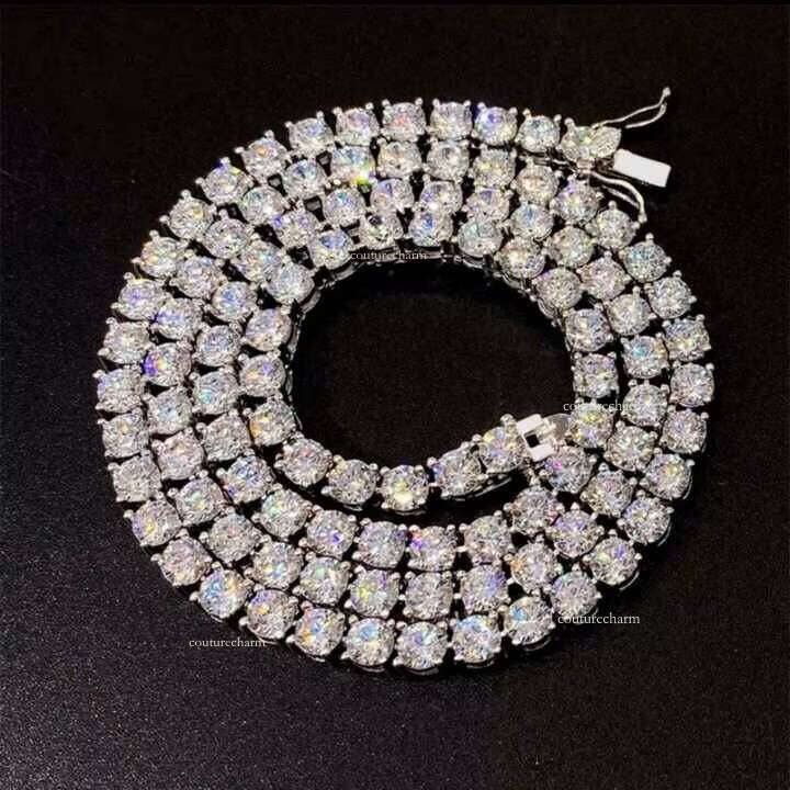 D VVS White Hip-Hop Pure Sier 2mm 3mm 4mm 5mm 6.5mm Icy Chalcedony Tennis Chain Men's Necklace