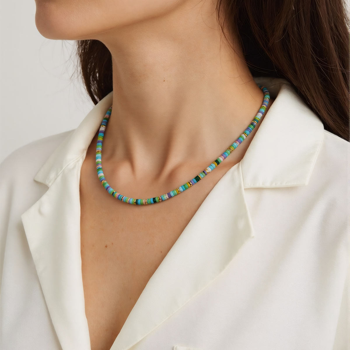 New senior sense of light luxury niche colorful colorful collarbone chain handmade beaded necklace jewelry female TM0030