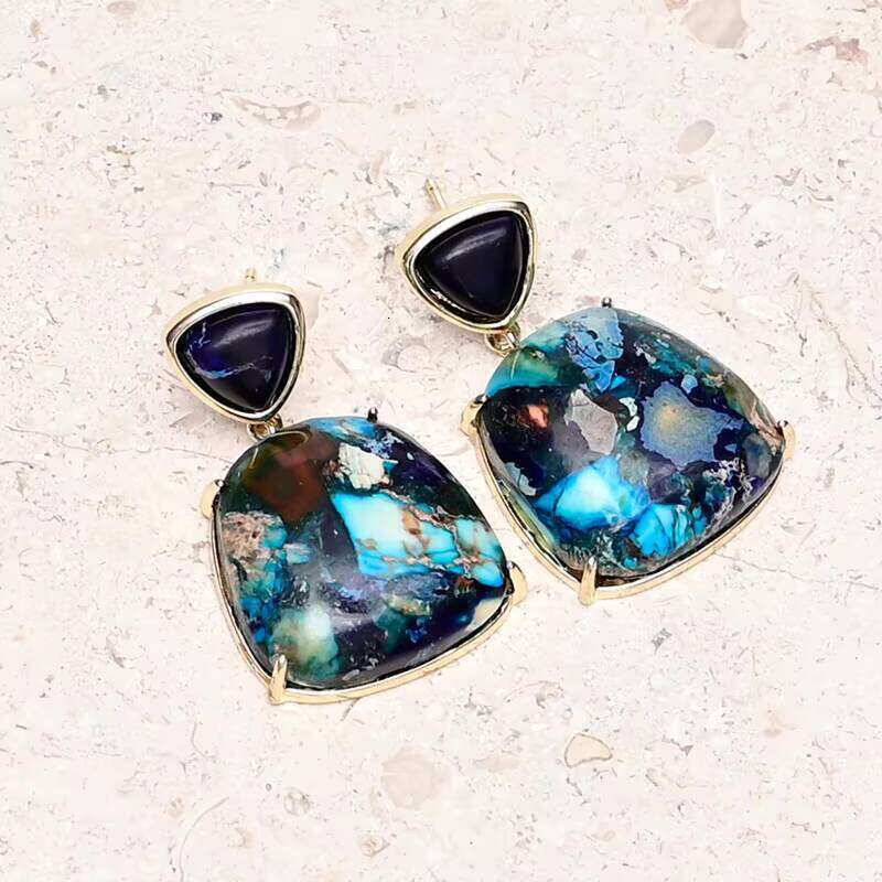 Unique Blue Colorful Jasper Spiritual Emperor Stone Earrings Gift for Women
