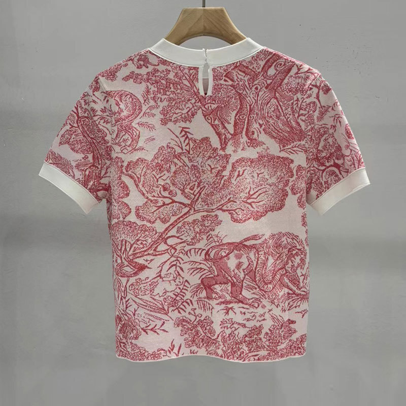Ladies Animal Jacquard Knit T-Shirt - Premium Short Sleeve Breathable Top,Multiple Colors Luxury Jacquard Detail & Summer Capsule Essential S0721