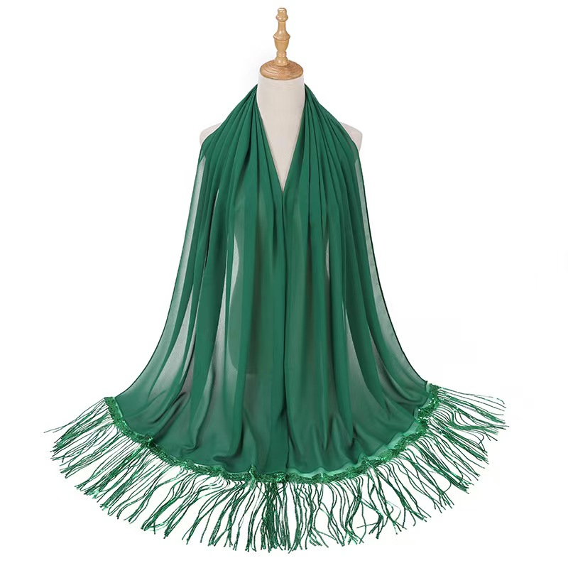 T1159 New Tassel Sequined Head Scarf Pearl Chiffon Material Malaysia Indonesia Scarf
