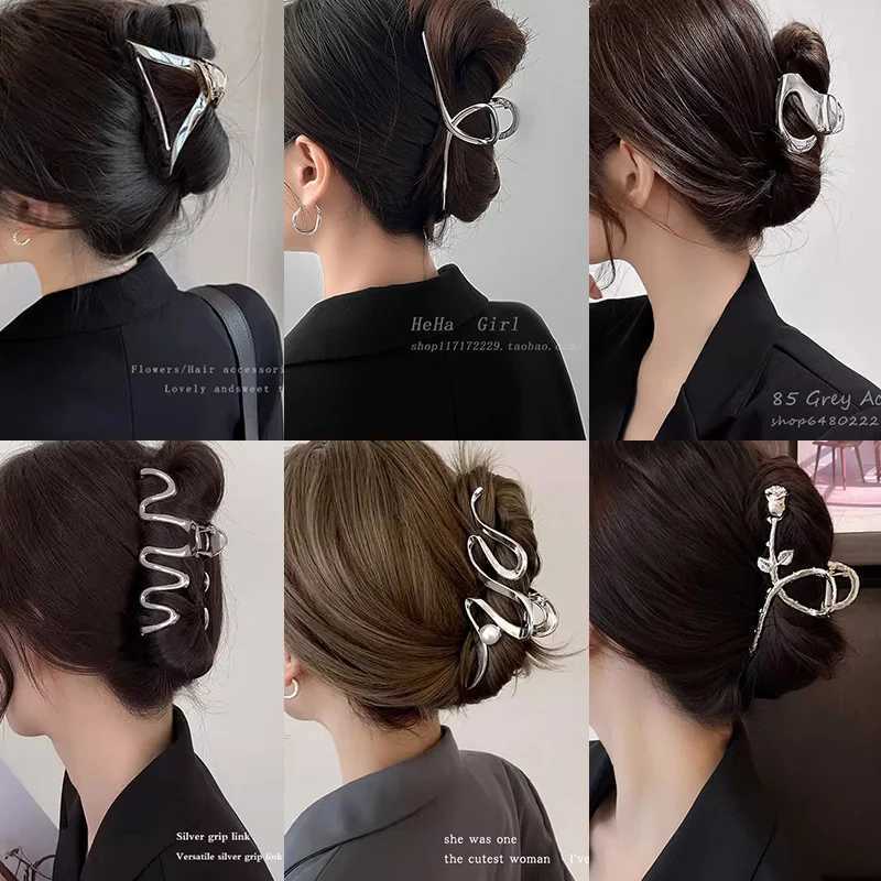 Vintage Silver Geometric Metal Hair Claw For Women Girls Long Hair Holder Headband Hair Claw Clip Fashion Hair Accessories Z250707