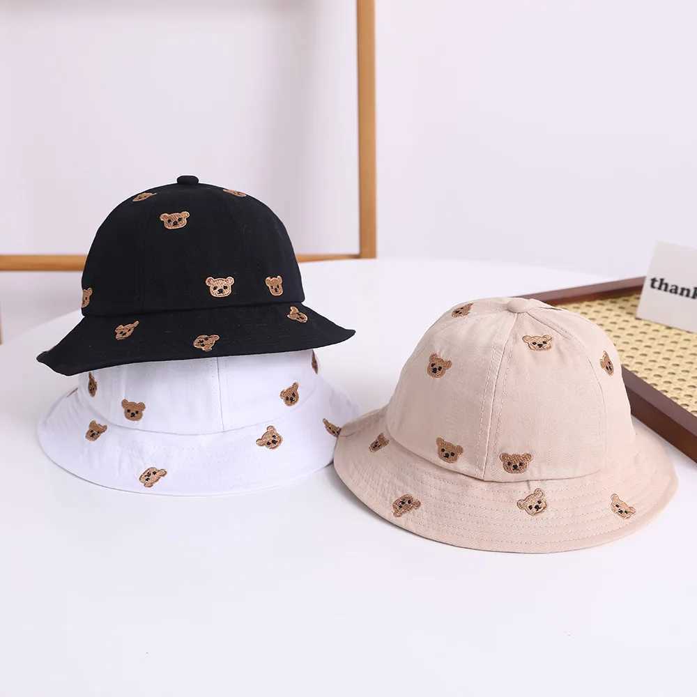Embroidered Bear Kids Bucket Hat New Spring Baby Boys Girls Sunshade Hat Lovely Outdoor Summer Baby Hat Fishing Cap For 1-3Y Y250707