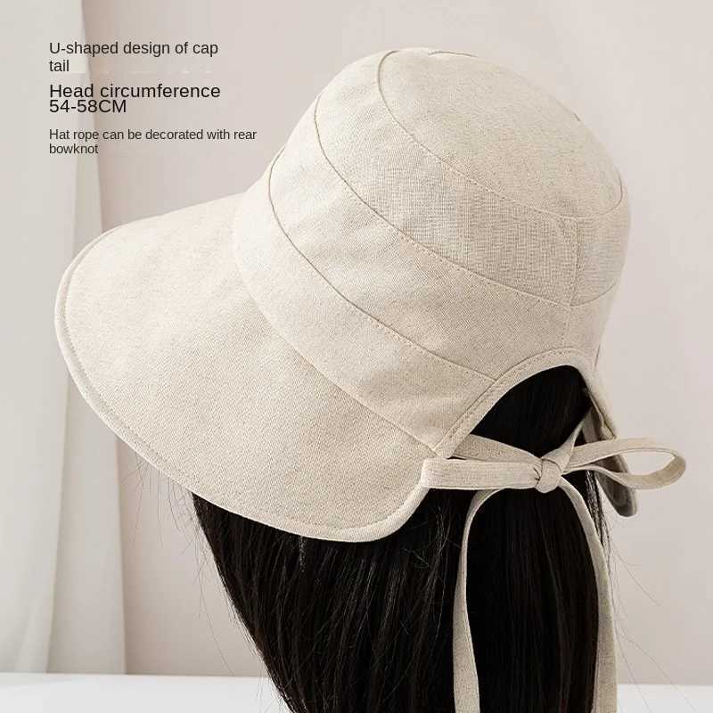 Japanese Cotton Hemp Strap Fisherman Hat Large Brim Summer Light Thin Breathable Sunshade Cap Korean Edition Lolita Bucket Hat Y250707