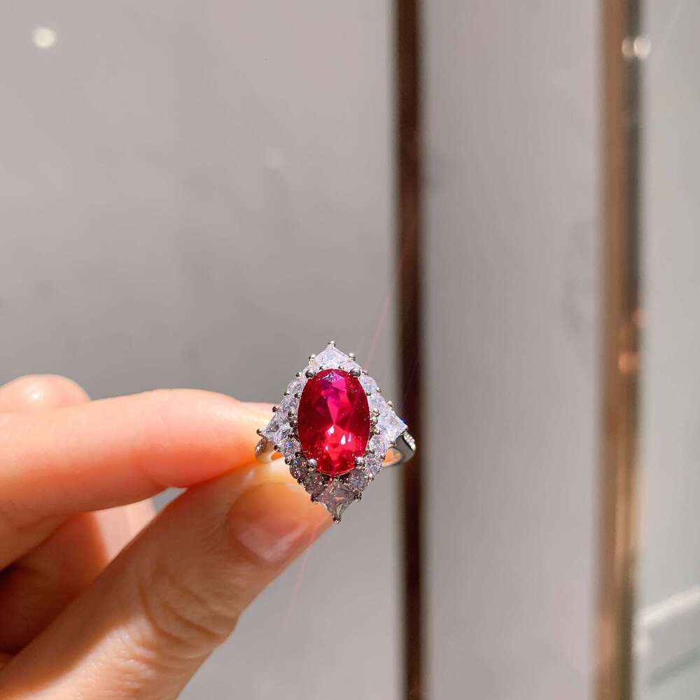 Huayoumei Jewelry Imitation Paraiba Tourmaline Emerald For Women, Unique Red Corundum Ring 256