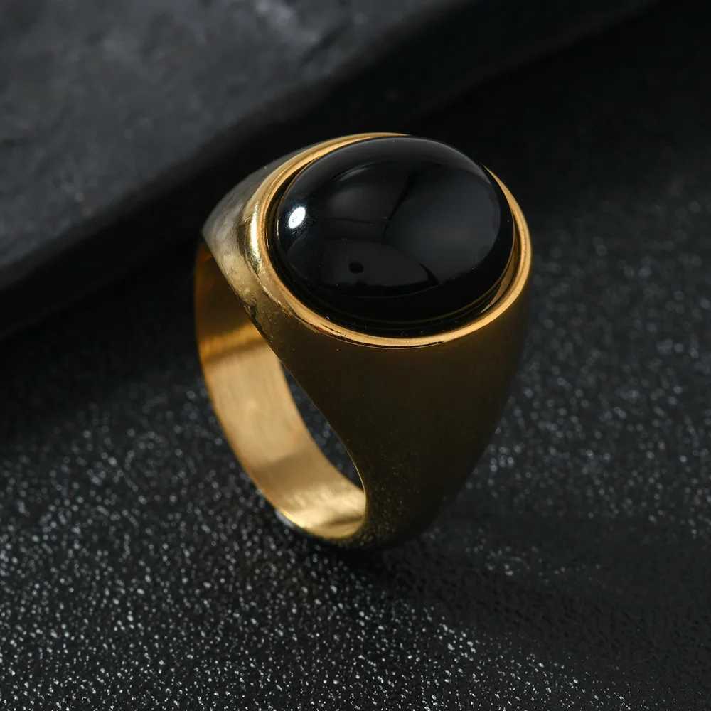 316L Stainless Steel Oval Natural Stone Ring For Men Women Vintage Finger Jewelry Black Green Tiger Eye Mens Rings XJ250707