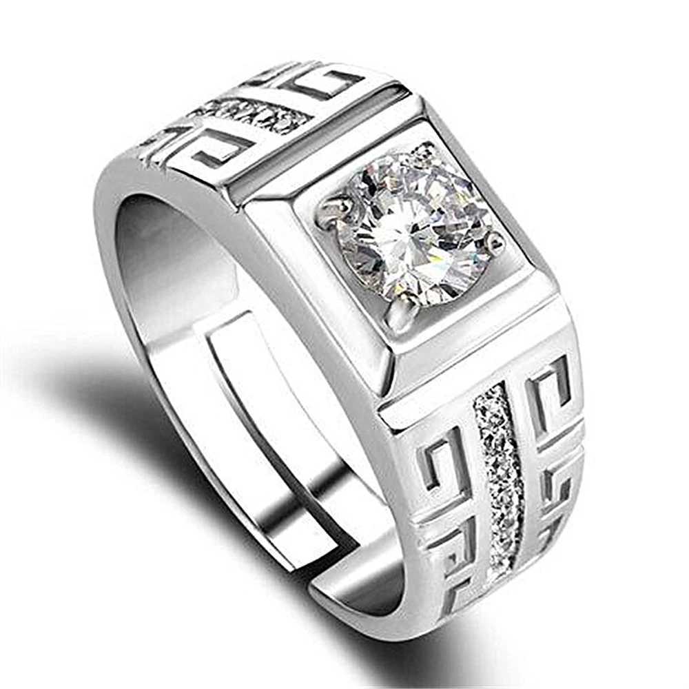 925 Sterling Silver Rings For Men Shining Crystal Adjustable Size Fashion Gifts Engagement Wedding High Quality Jewelry XJ250707