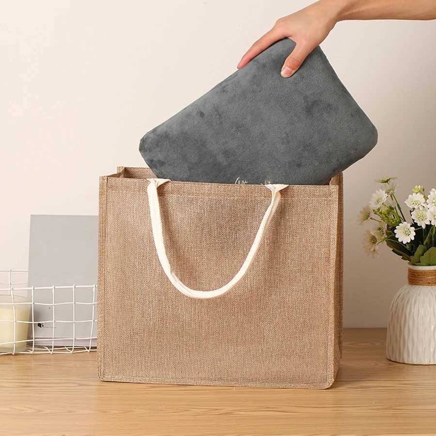 Simple solid color imitation linen mens tote bag large capacity reusable shopping bag able multi-functional handbag