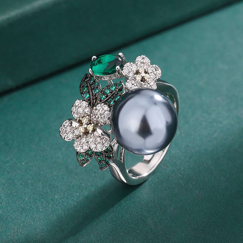 Huayoumei Jewelry Fashion With Diamond Inlay White Flower Open Zircon Pearl Ring 9Fe