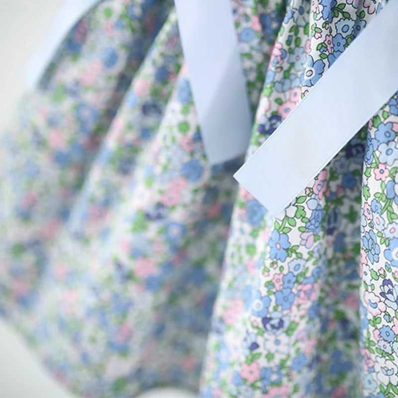 Summer New Blue Floral Baby Girl Dress Sweet Bow ChildrenS Sleeveless Clothes (9 Months - 4 Years Old) R250707