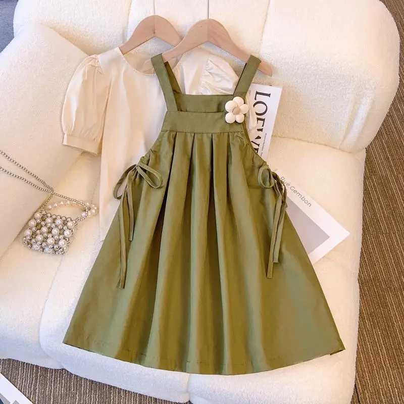 Summer Girls Dress Set Kids Top+Suspender Skirt 2 Pieces Children Flower Leisure Suit 3-14 Years Youth Party Clothes Kids Dresses R250707