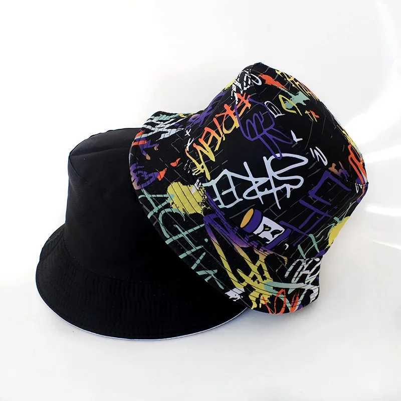 New Cotton Street Graffiti Mens Bucket Hat Double-Sided Hip Hop Outdoor Women Caps Beach Sun Protect Fishing Unisex Bonnet Y250707