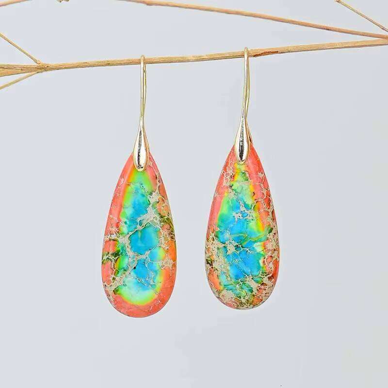 Natural Stone Simple Jasper Fashion Earrings Water Drop - Shipped