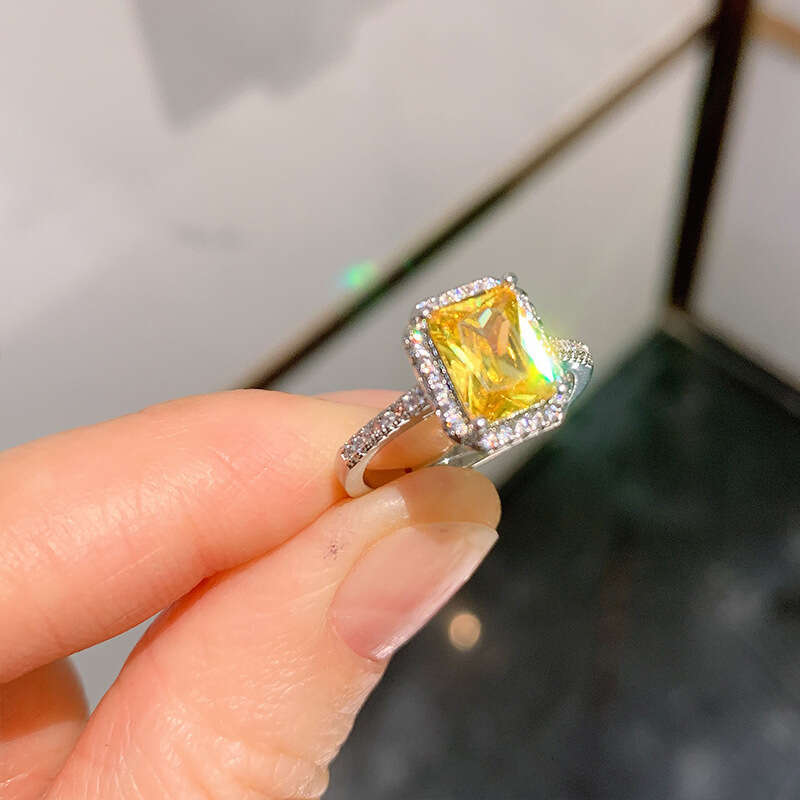 Simulated Paraiba Pink Diamond For Women Socialite Emerald Square Ring Jewelry A42