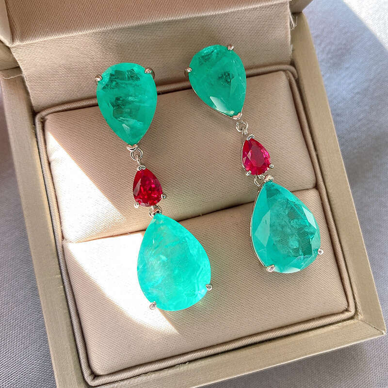 Trendy Imitation Paraiba Emerald Socialite Stud For Women Micro Pave Faux Earrings 75C