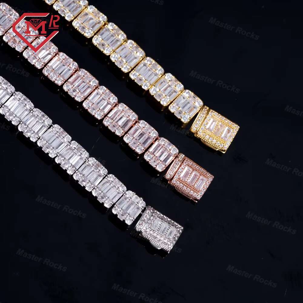 10mm Tennis Chain Baguette Hip Hop Jewelry Vvs Iced Out Diamond 925 Silver Moissanite Tennis Chain