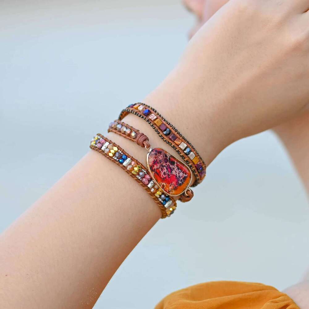 Fashion Bohemian Emperor Irregular Natural Unique Mixed Color Stone Friendship Charm Bracelet