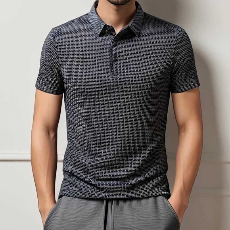 New Mens Business Casual Short Sleeved Bone Flower Solid Color Polo Shirt Fashion Breathable Comfortable Summer Versatile Top Y250707 Y250707
