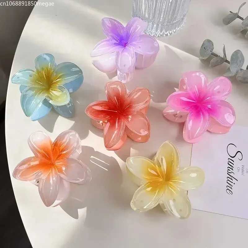 Hawaiian Flower Crab Hair Clips for Women Plumeria Barrettes Large Hair Claw for Thin/Thick Beach Hair Accessories for Girls 8cm Y250707