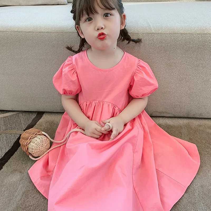 Summer Girls Dress Puff Sleeve Vestidos Round Neck Sweet Princess Dress Korean Outfits Baby Kids Childrens Clothing For Girl R250707