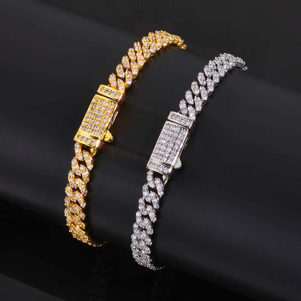 NUOYA Hip Hop Jewelry 6mm Miami Cuban Link Chain Fully Iced Out Diamond Cuban Link Chain Bracelet Mens Jewelry