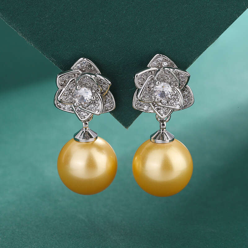 Camellia Set 12Mm Necklace New Inlaid Gray Shell Pearl Stud Earrings For Women Fashion 327