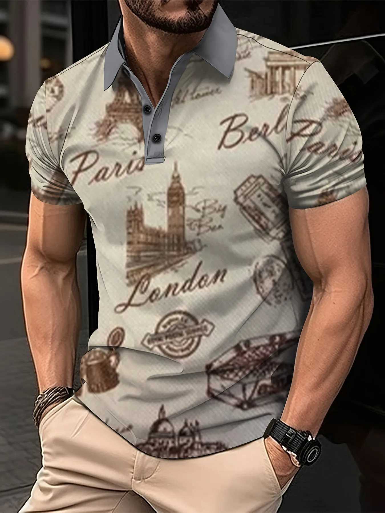 Summer Letter Print Casual Men Polo Shirts Fashion Business Comfortable Breathable Cool Top Mens Short-Sleeved Polo Shirt Y250707 Y250707