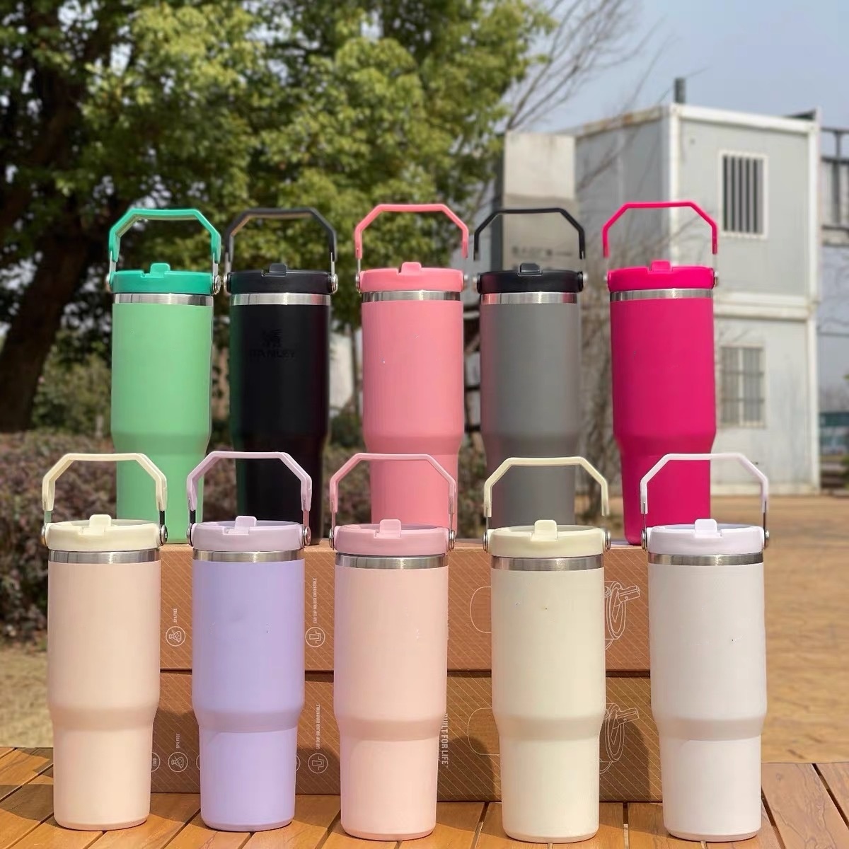 30oz Tumbler With handheld Straw Lids Leopard Stainless Steel Coffee Termos Car Vacuum Cup 30 oz Water Bottles for Water Cold Warm With Box US STOCK