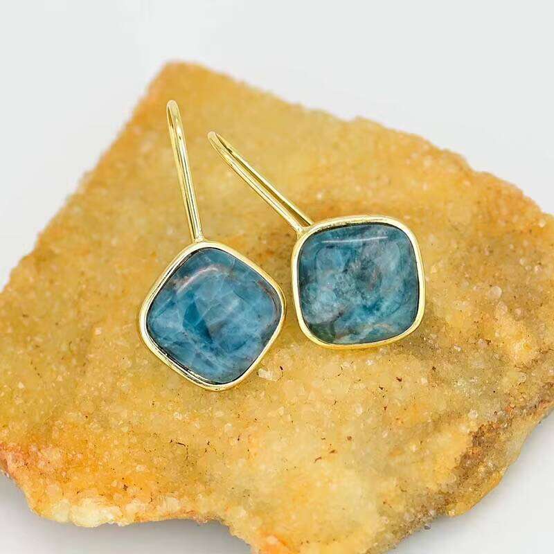 New Trendy Square Apatite with Gold Edge Simple Fashion Earrings