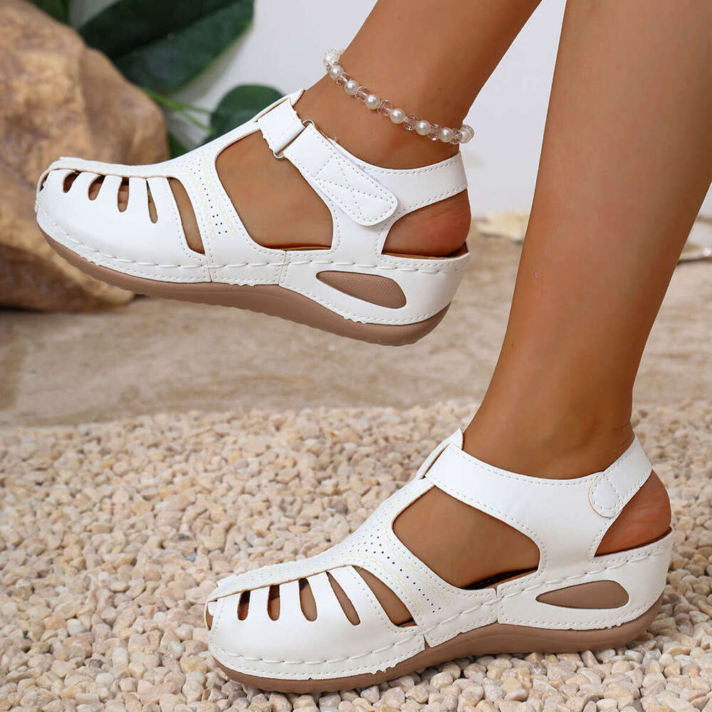 New 2025 Summer for Women, Large Size Stitched Wedge Closed Toe Thick Sole Sandals