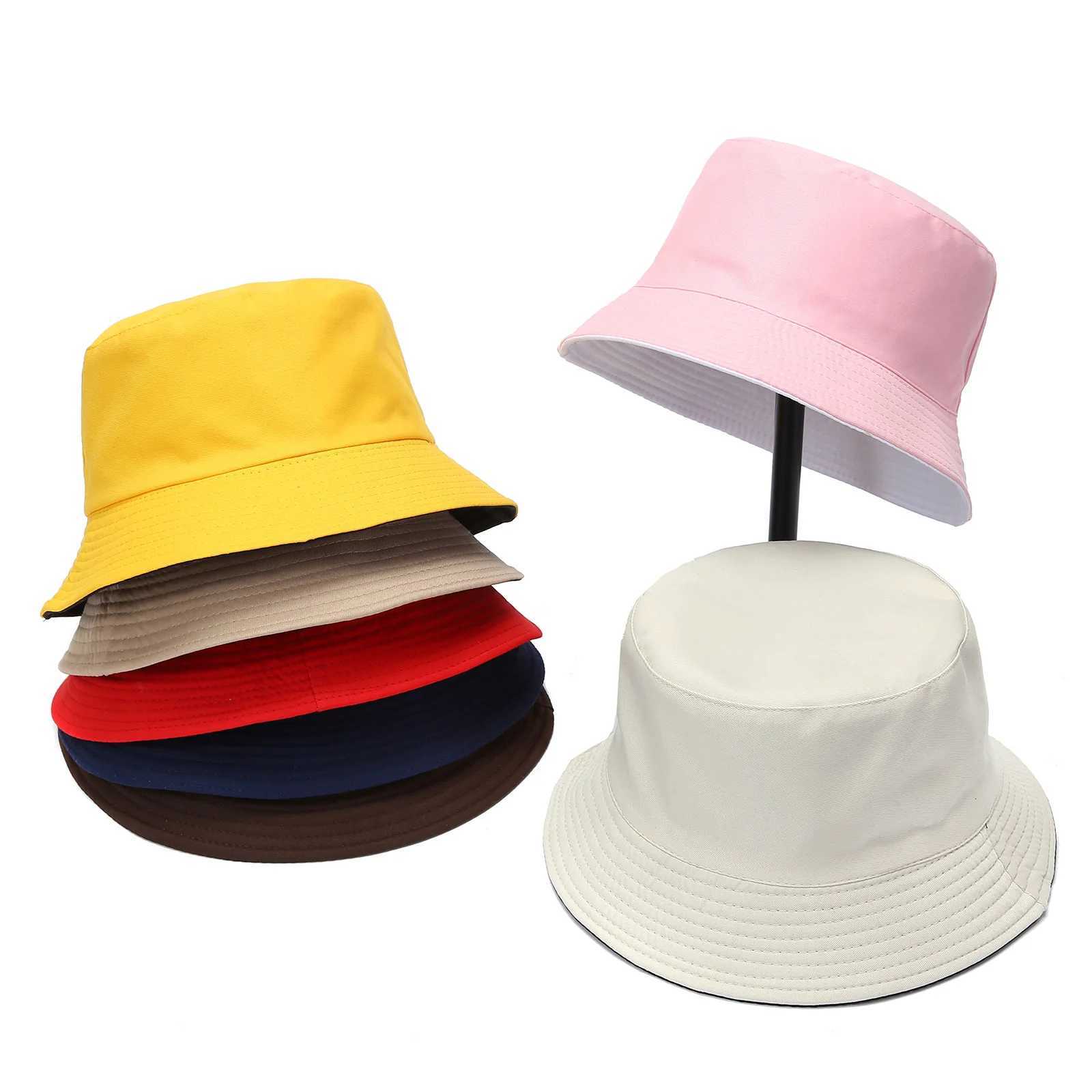 Double-sided Wearing Cap Solid Color Bucket Hat Men Women Sun Hat Reversible Fisherman Hat Summer Panama Cap Sun Fishing Hats Y250707