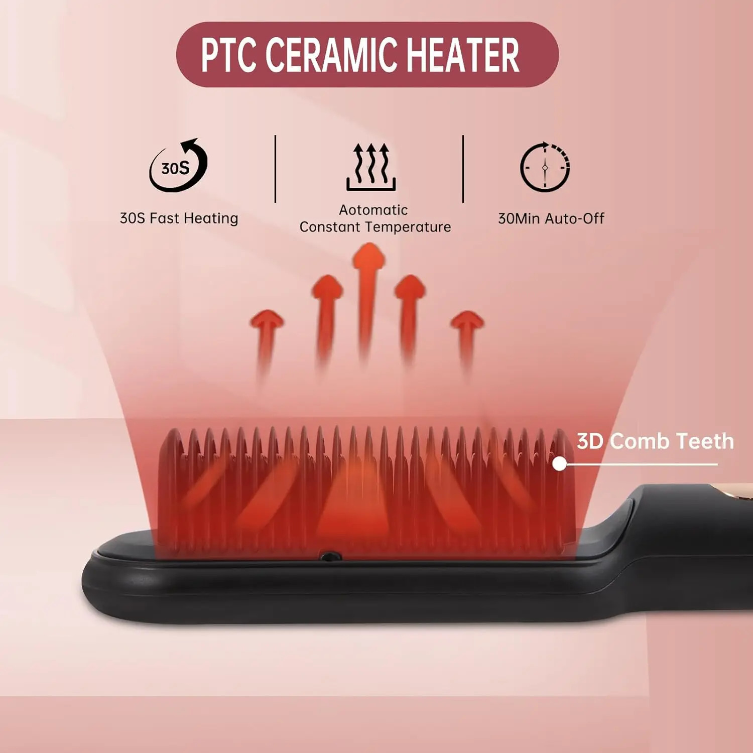 AP02 Negative Ionic Hair Straightener Brush Fast Heating AntiScald AutoShut Off for Women 250624