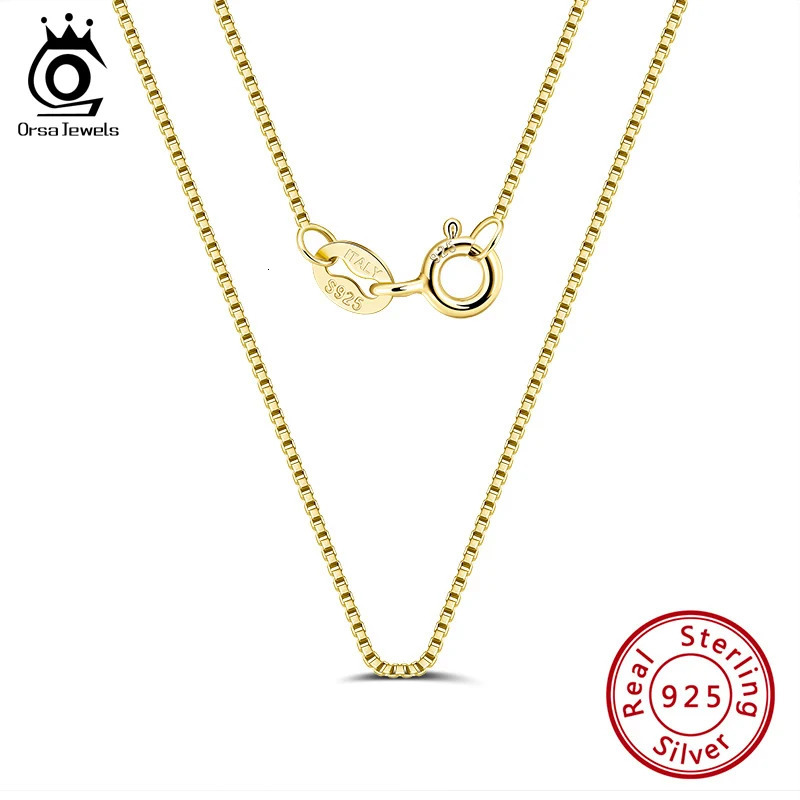 ORSA JEWELS Italian 925 Sterling Silver Box Chain Necklace Rose Gold/Gold Plated Silver Necklaces Neck Chains for Pendant SC07-G 250702
