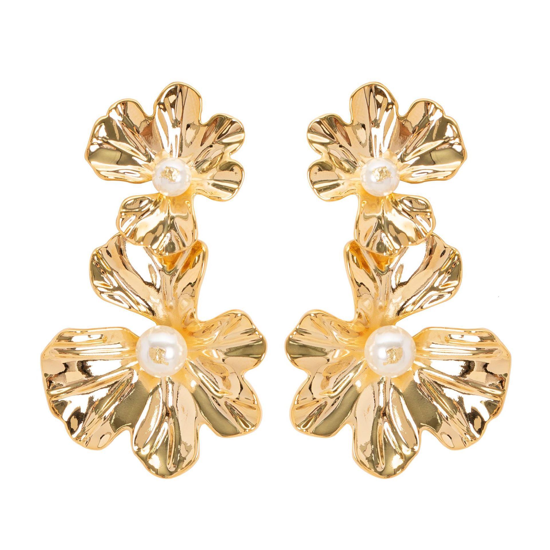 Fashion Exaggerated Texture Flower Pearl Earrings for Women High-end Elegant Slimming Sier Needle Ear Jewelry